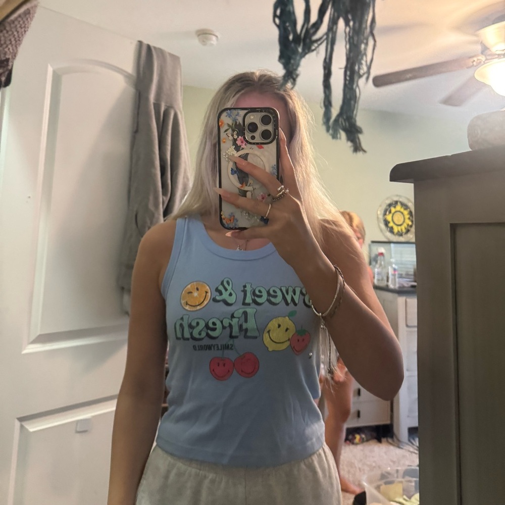 Blue Tank Top with Smiley Faces